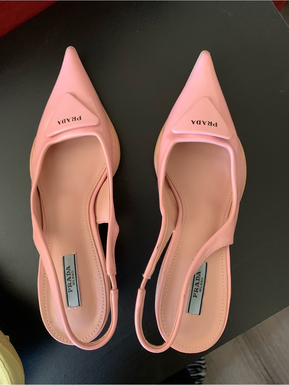 Pre-Loved Prada Gabardine  Rose (  Pink ) Leather    Slingback Pumps Kitten Heel